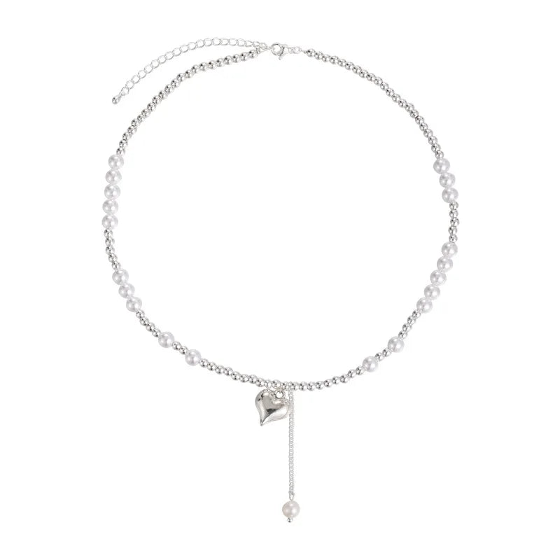 Lizakosht Korean Fashion Pearl Stitching Love Pendant Necklace For Women Girl Sweet Cool Spicy Girl Collarbone Wedding Party