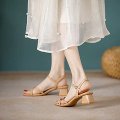 LIZAKOSHT  -  cross band high heels sandals women thick heel summer shoes solid color ankle strap gladiator sandalias de tacón