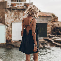 LIZAKOSHT  -  Elegant Backless Lotus Edge Short Jumpsuit New Women Solid Color U Neck Vocation One Piece Summer Casual Pockets Romper 2024