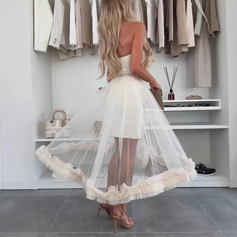 LIZAKOSHT  -  Spring Summer New Style Wrapped Chest Mesh Pendant Dress Casual Loose Vacation Dress