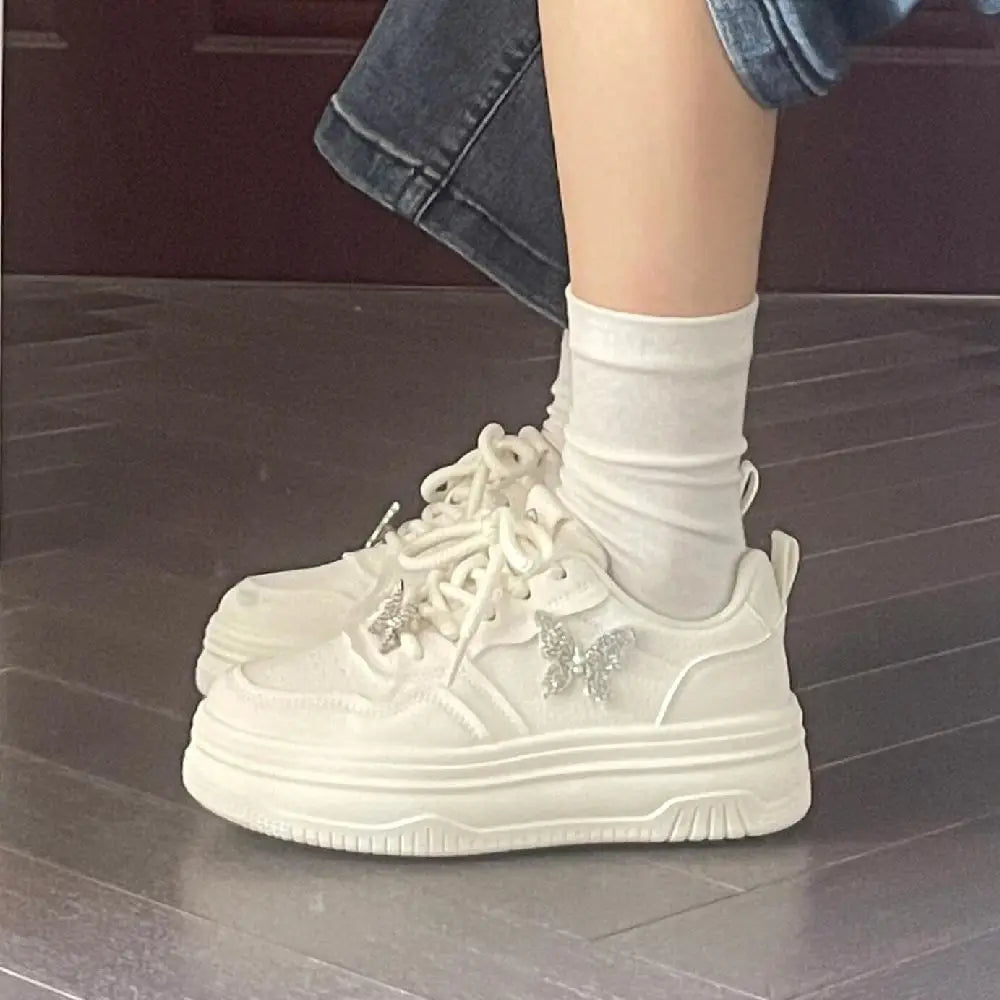 LIZAKOSHT  -  White Platform Sports Shoes Woman Fashion Autumn Korean Style Simple Sneakers Women PU Leather Casual Pure Colour Shoes