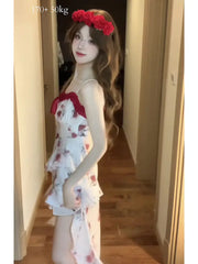 LIZAKOSHT  -  Japan Irregular Dress Sweet Kawaii Vintage Cake Dress Women Casual Lace Floral Bow Dress Summer Evening Party Chic