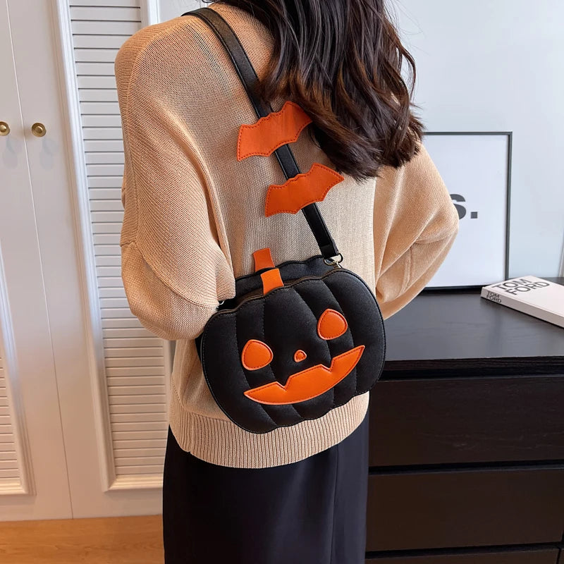 Halloween Pumpkin Crossbody Bag for Women Novelty Pumpkin Purse Halloween Devil Shoulder Bag Funny Crossbody Purse