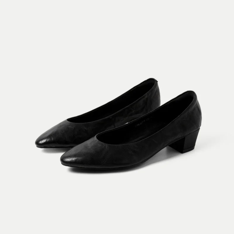 LIZAKOSHT  -  Fashion Pumps New High Quality Genuine Leather Shoes Simple Commuter Women's Heels Shoes Round Head High Heels Women