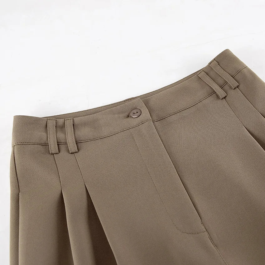 LIZAKOSHT  -  Women's Khaki Sleeveless Vest & Pants Set 2025 Spring Summer Casual High Waist 2PCS Wide Leg Pants Fashion Office Wear