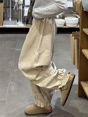 LIZAKOSHT  -  Casual Sweet Bloomers Pants Women High Waist Loose Vintage Ruffle Wide Leg Trouser All Match Lace Up Solid Harajuku Harem Pants