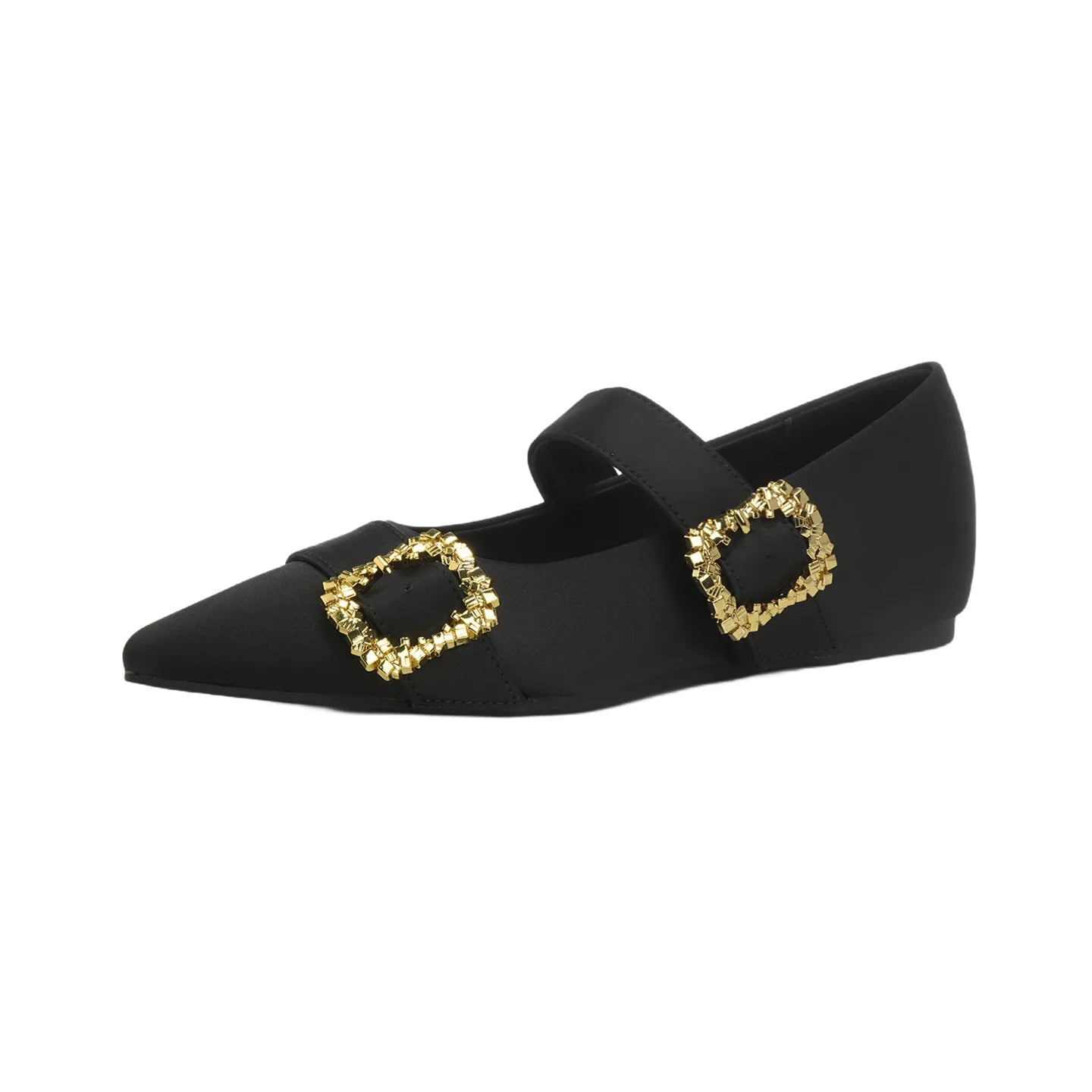 LIZAKOSHT  -  elegant ladies rhinestone buckle flats women pointed toe silk ballerina shoes low heel height increasing crystal loafers size 43