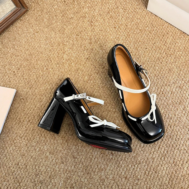 LIZAKOSHT  -  Platform Height Increase Women Mary Jane Shoes Ladies Elegant Thick Heel Dress Pumps Spring Ladies Leather Shoes