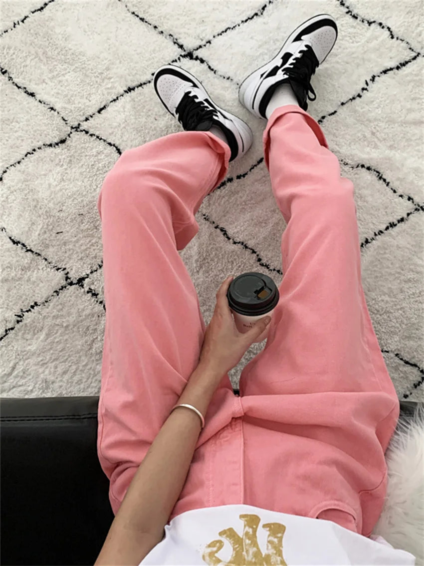 LIZAKOSHT  -  Candy Color Pants Loose Summer New Women Casual Mopping Straight High Waist Slim New Solid Chic Office Lady