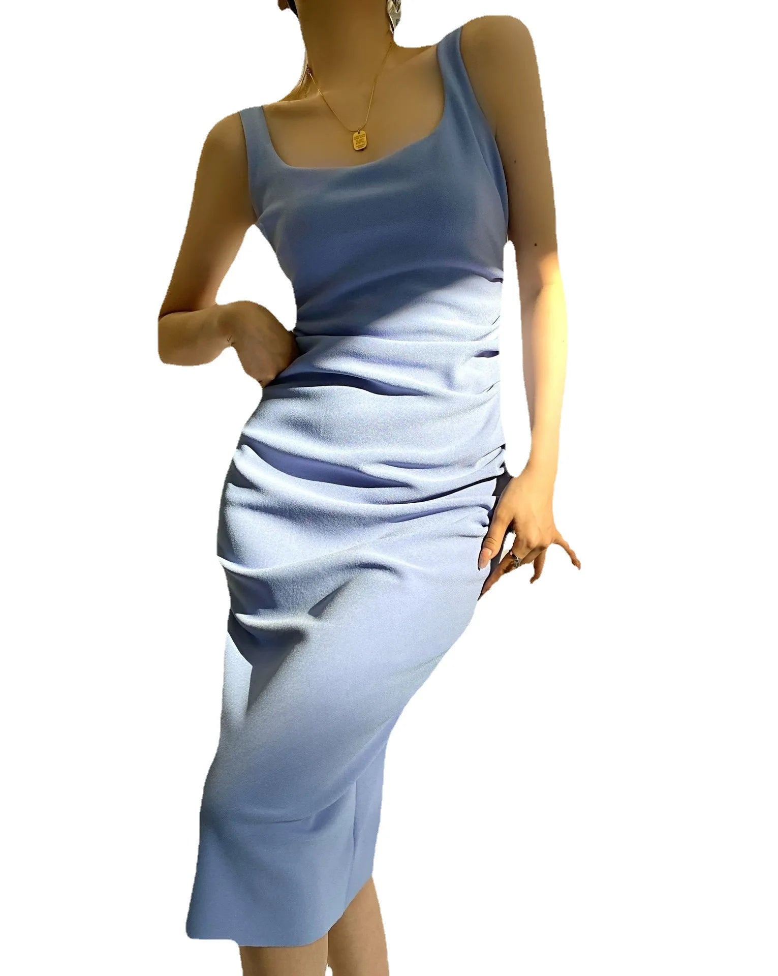 LIZAKOSHT  -  Summer New European and American Sexy Design Sense Word Collar Hem Split Dress Women's Dress