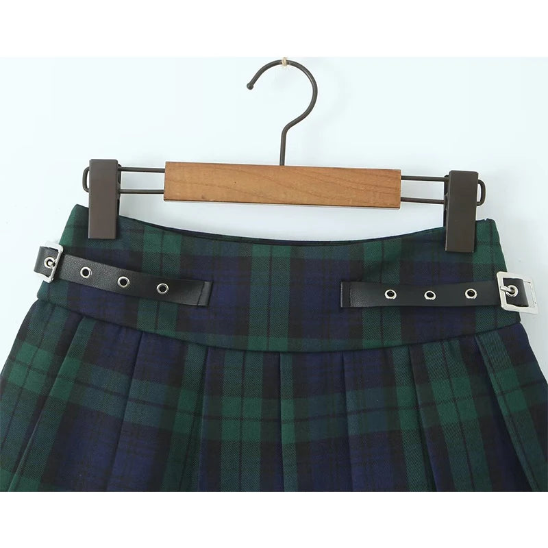 LIZAKOSHT  -  Y2K  Women With Belt High Waist Plaid Skirt Lace Trim Summer Female A-line Mini Skirts