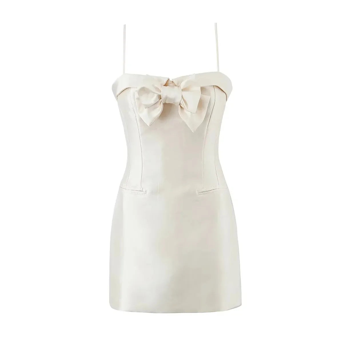 LIZAKOSHT  -  Ladies Daughter Wind Suspender Skirt Female French Bow Satin High Waist Short A-line Skirt Dress