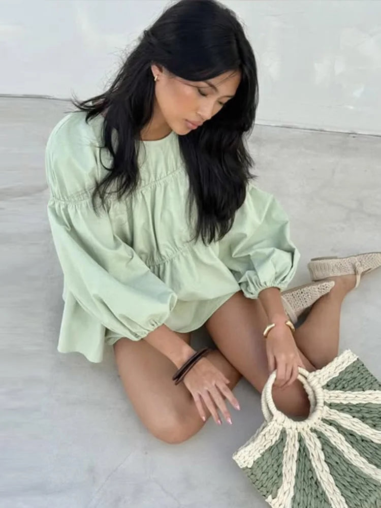LIZAKOSHT  -  Casual Women's Shorts Suit O-neck Solid Half Sleeve Loose Shirts High Waist Shorts Loose Summer Ladies Summer 2 Piece Set
