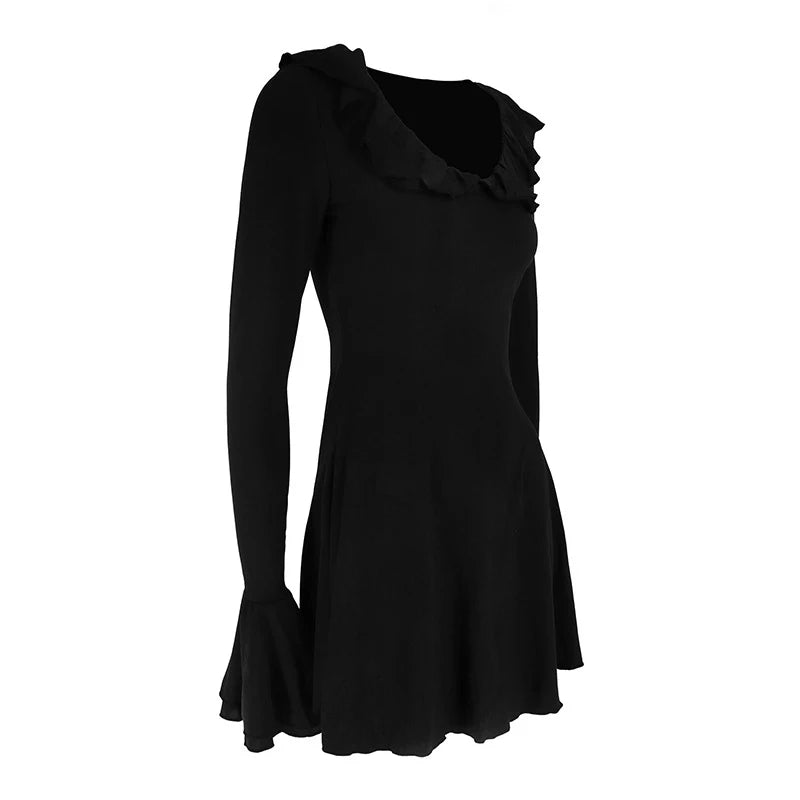 LIZAKOSHT  -  Spring Autumn Deep V Neck Flare Sleeve A-line Mini Dress New Fashion Slimming Chic Birthday Party Lady Night Out Vestidos