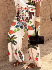 LIZAKOSHT  -  Women's Cotton Linen High Waist Wide Leg Pants Bohemian Long Pants Casual Loose Drawstring Waist Fashion New Vintage