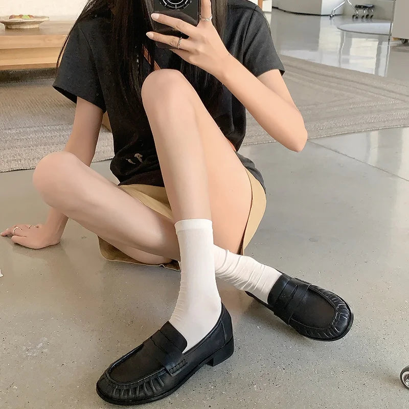 LIZAKOSHT  -  Genuine Leather Shoes Ruched Loafers Women Round Toe Slip On Low Heel Women Daily Office Vintage Shoes