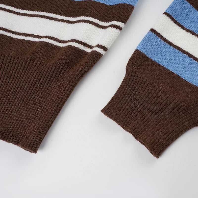 LIZAKOSHT  -  American Street Y2k Knitted Cardigan Personalized V-neck Striped Sweater Top Spicy Girl Fashion Short Versatile Thin Knitwear