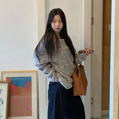 LIZAKOSHT  -   Elegant Off Shoulder Slash Neck Sweaters Women Korean Fashion Streetwear Thicken Knitted Jumpers Casual Loose Slimming Pullovers