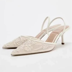 LIZAKOSHT  -  Design Mesh Embroidered Flowers Sandals Women Breathable 2025 Summer Slingback Pumps Women Sexy Pointed Toe Thin High Heels