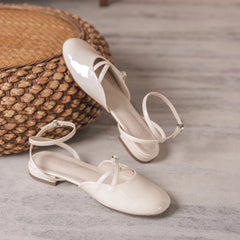 LIZAKOSHT  -  cover toe cross band gladiator sandals women japanned leather ankle strap sandalias mujer low heel summer shoes for woman