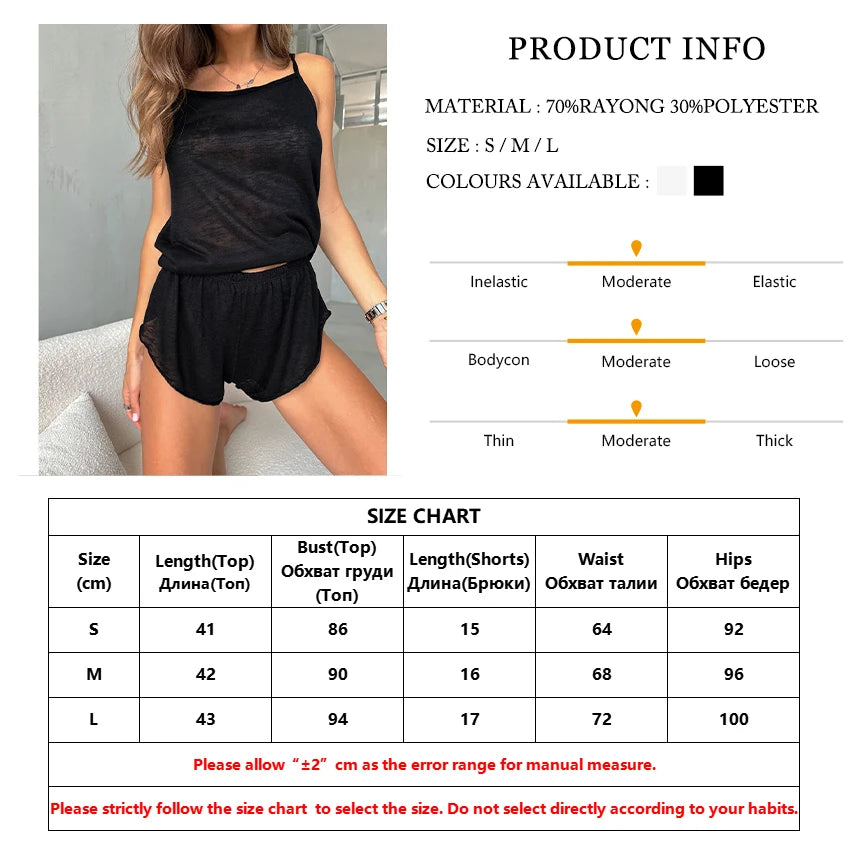 LIZAKOSHT  -  Loose Ladies Sleepwear 2 Piece Set Spaghetti Strap Pajamas Tank Tops Nightgowns Shorts Causal Female Nightwear Suits
