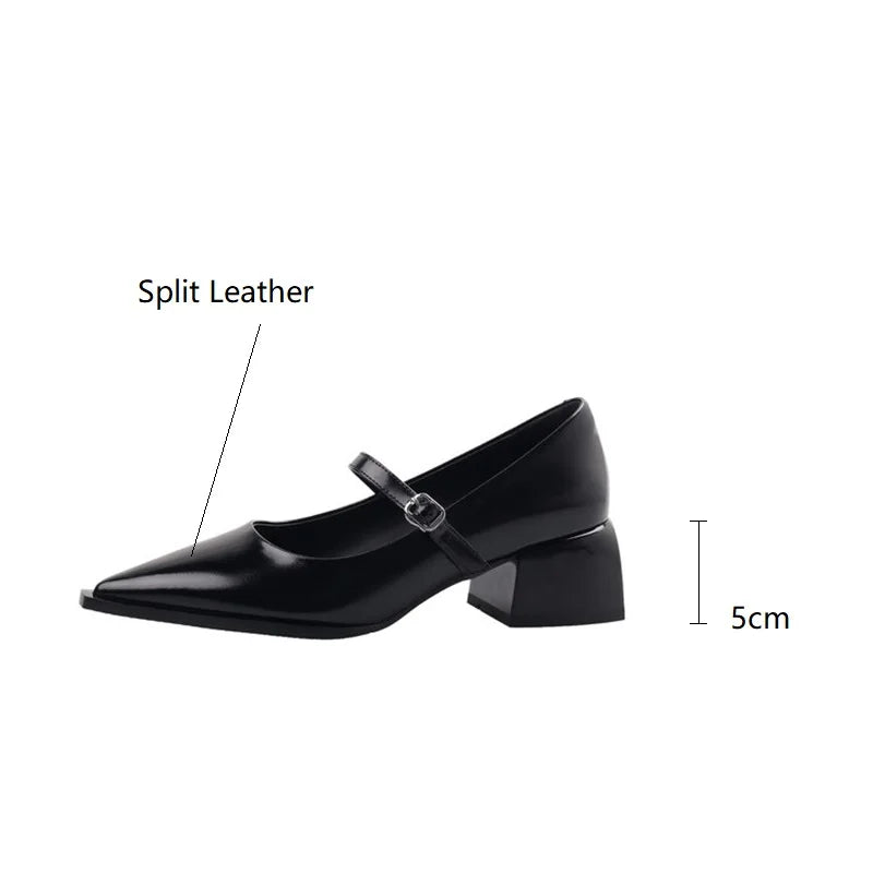 LIZAKOSHT -  New Spring Split Leather Women Shoes Pointed Toe Women Pumps Fashion Retro Mary Jane Shoes for Women High Heels Ladies Shoes