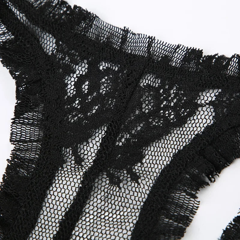 LIZAKOSHT  -  New Dark Vintage Techwear Hotsweet Lace See Through Thin Tanks Top Sexy Button Cardigan Crop Tops Women's Gothic Sheer Vest