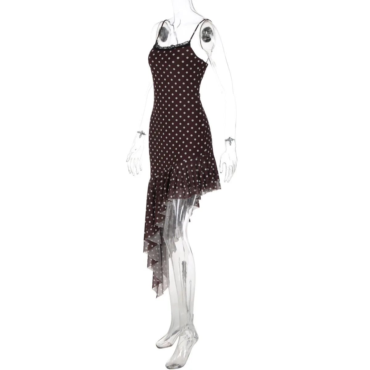 LIZAKOSHT  -  Summer Women Sexy Hem Fashion Dress Female Polka Dot Lace Patchwork Square Neck Slim Fit Party Holiday Casual Vestidos