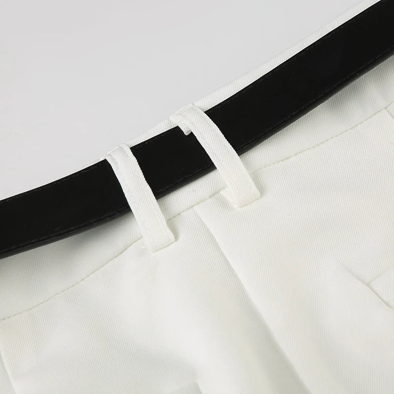 LIZAKOSHT  -  Women Casual Straight Pants with Belt High Street Fashion Lady Loose Trousers Summer Minimalist Office Wear Outfits