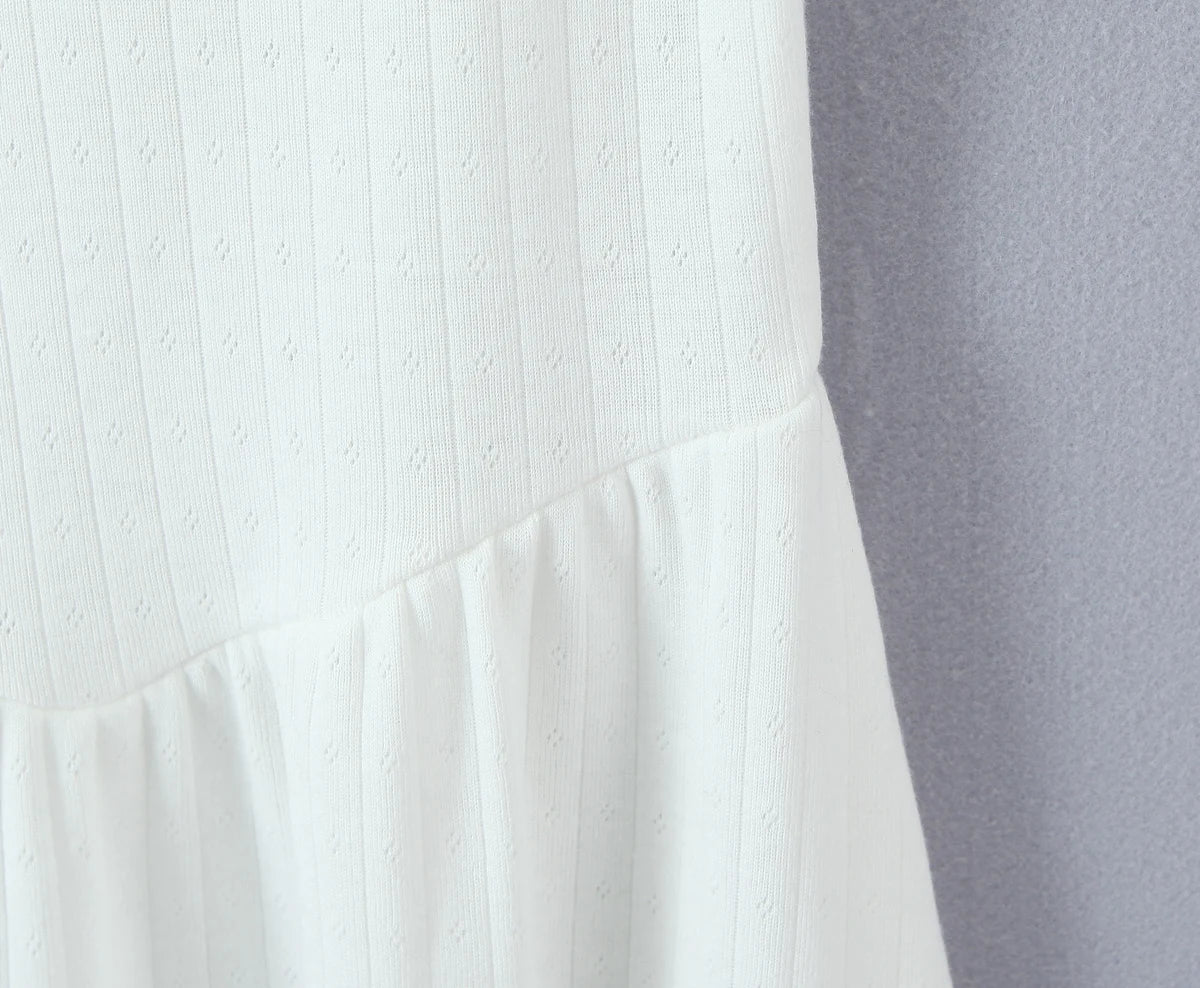 LIZAKOSHT  -  Sexy White Rib Knitted Cotton Low Waist Sling Dress Women Bow V neck Ruched A-lined Swing Short Dresses Summer Vestidos  Robe