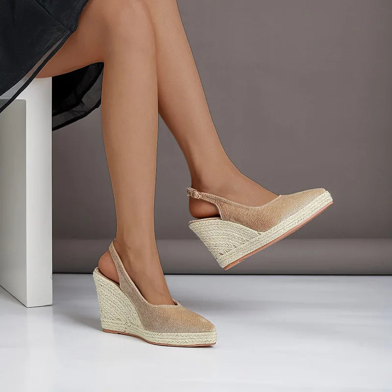 LIZAKOSHT  -  New Straw Wedges High Heels,Women Platform Pumps,Hemp Summer Shoes,Back Buckle Strap