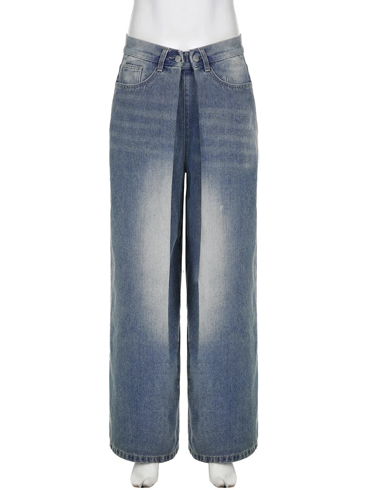 LIZAKOSHT  -  Streetwear Baggy Jeans Women Fashion Low Waist Jean Pants Y2K Vintage Casual Oversize Straight Washed Denim Trousers