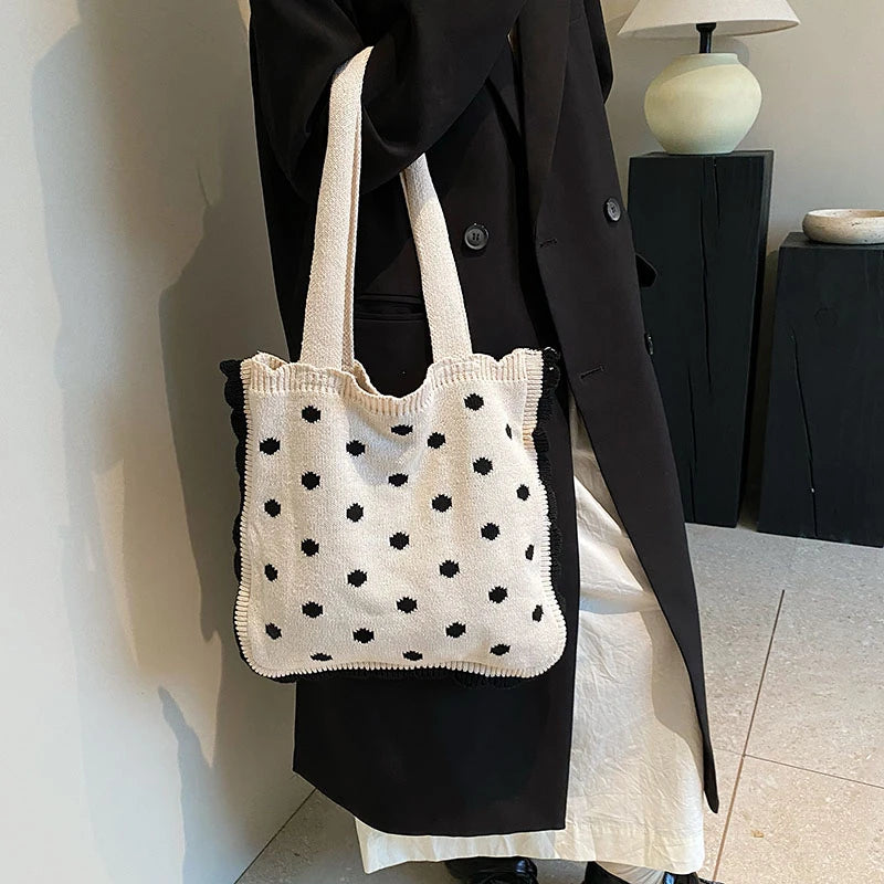 LIZAKOSHT  -  Cute Knit  Dot Large Tote Handbags and Purses Women Shoulder Bags New Faux Fur Designer Ladies Shopping  Bag High Quality