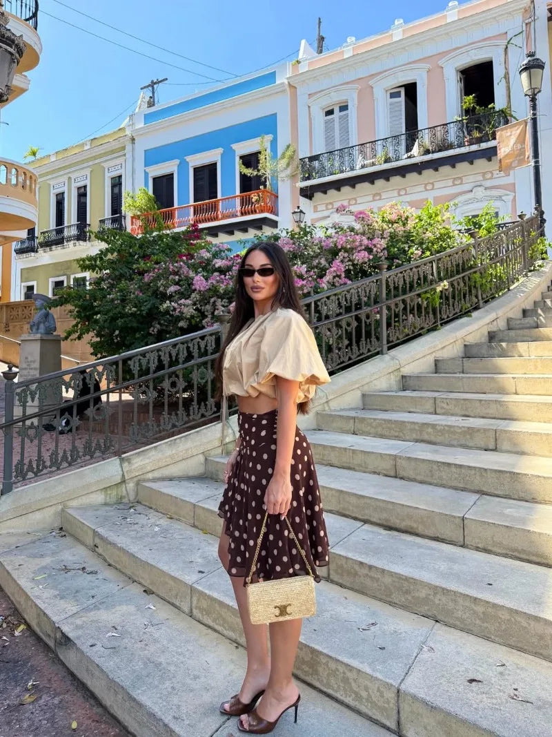 LIZAKOSHT  -  Vintage Dot Print Mini Skirt For Women Summer High Waist Folds Asymmetry Skirts Street Fashion Party Club Casual Skirt New