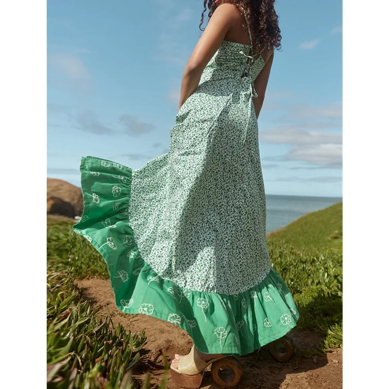 LIZAKOSHT  -  Vacation Dresses y2k Clothes Women Floral Print Spaghetti Strap Sleeveless A Line Long Dress Beach Party Dresses