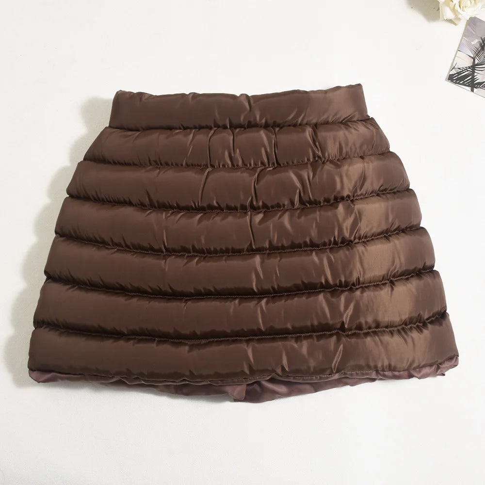 LIZAKOSHT  -  Puffy Cotton Padde Bodycon Mini Skirts Women Solid Fashion High Waist Buttons Split Quilted Skirt Fashoin Casual Streetwear