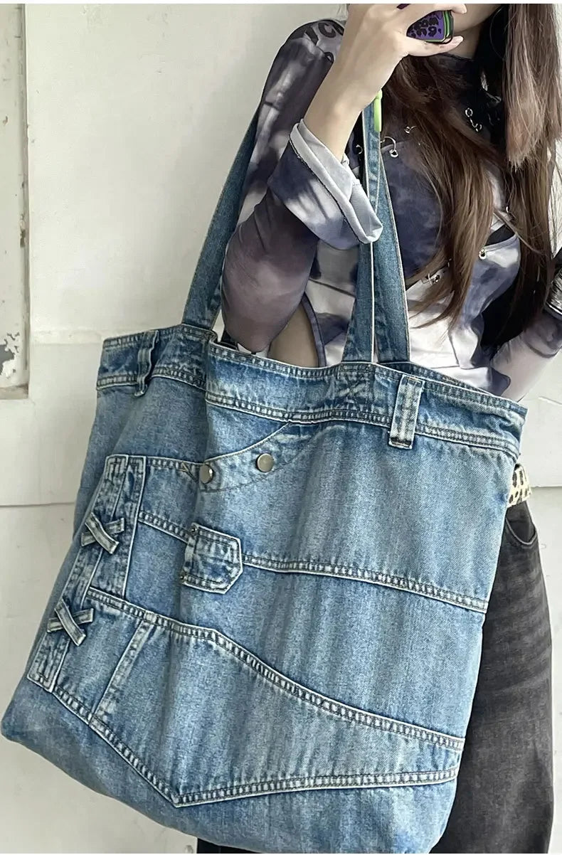 LIZAKOSHT  -  Fashion Washed Denim Women Handbag Large Capacity Casual Commute Big Tote Cowboy Female Shoulder Bags Blue Bolsos
