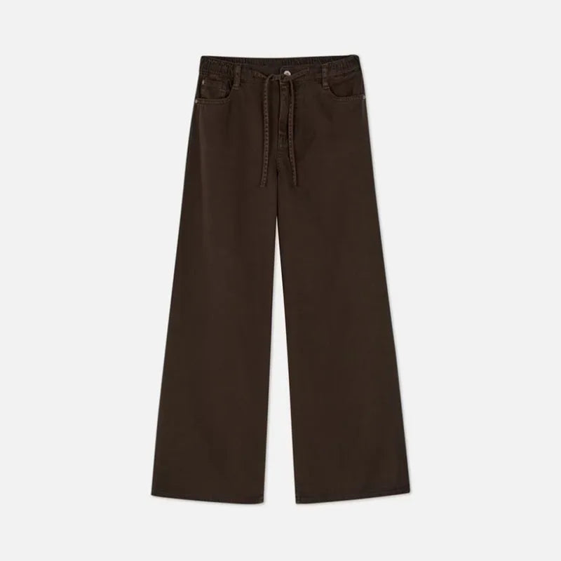 LIZAKOSHT  -  Solid Color Denim Jacket Pants Woman Set Lapel Waist Cinched Jackets Lace Up High Waist Trousers Casual Street Women's New Suits