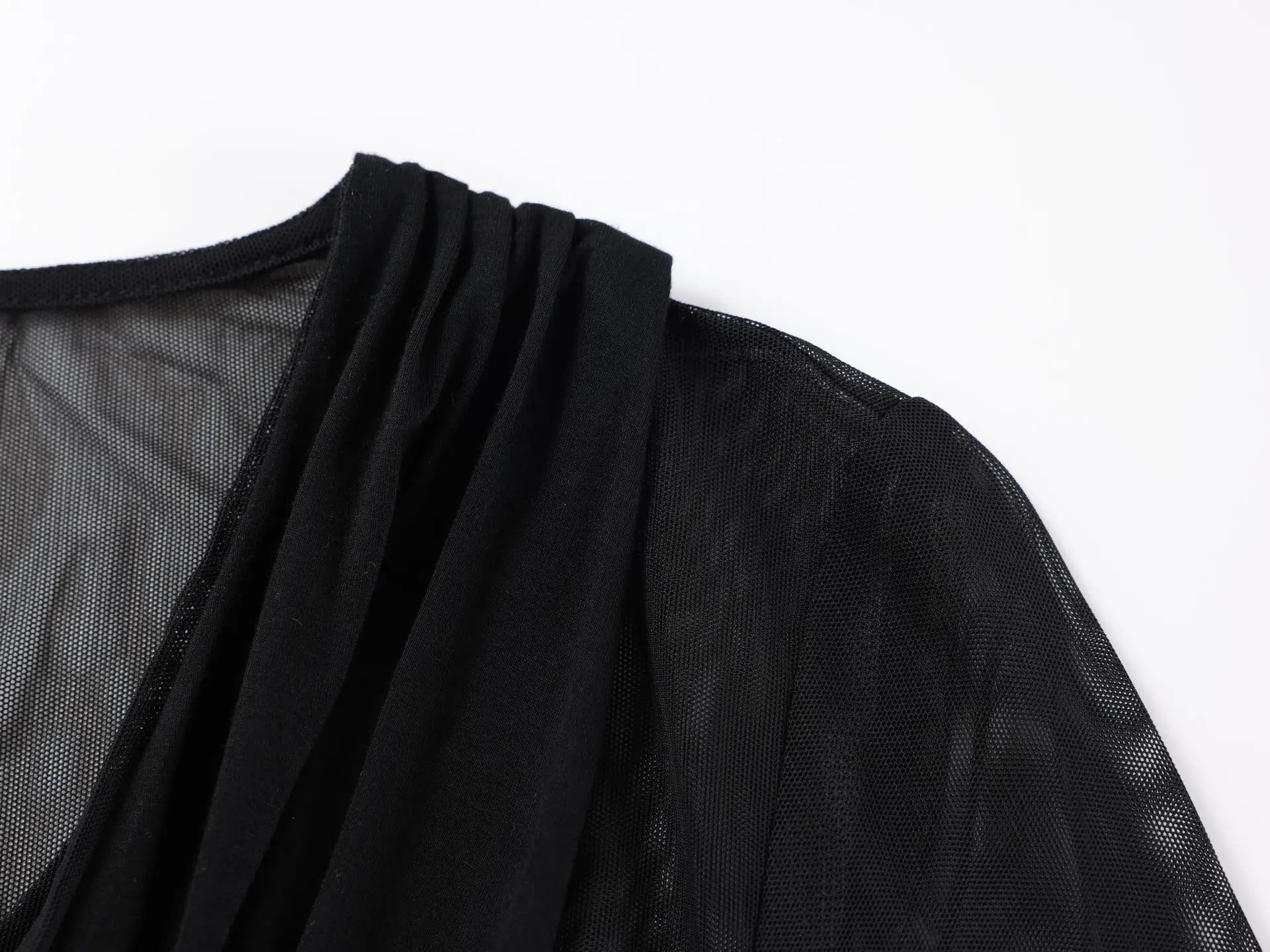 LIZAKOSHT  -  New Women Long Sleeve See Through Sexy Solid Color Elegant Pleated Dress