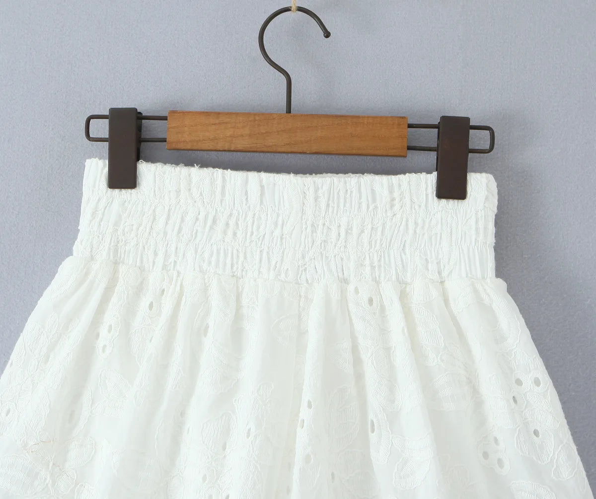 LIZAKOSHT  -  Hollow Out Shorts For Women Korean Style Elastic Waist Summer Clothing Chic White Sexy Beach Holiday Shorts Y2k Casual Streetwea