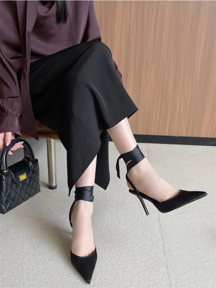 LIZAKOSHT  -  Spring Design Sexy Ankle Strap Pumps Woman Sandals Pointed Toe Stiletto Heels Mesh Ladies Shoes Zapatillas De Mujer