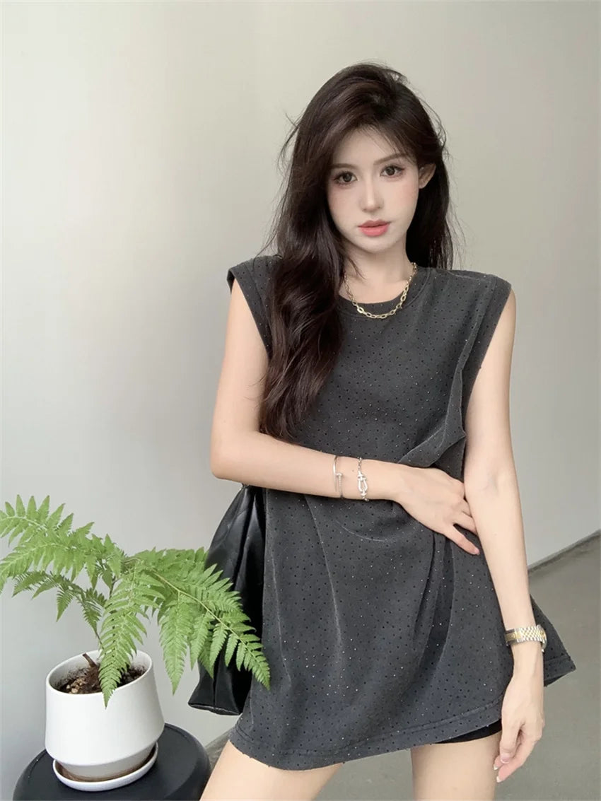 LIZAKOSHT  -  Mid-Length T-Shirts Women Loose All Match Summer Casual New Office Lady High Street Vintage Streetwear Tees