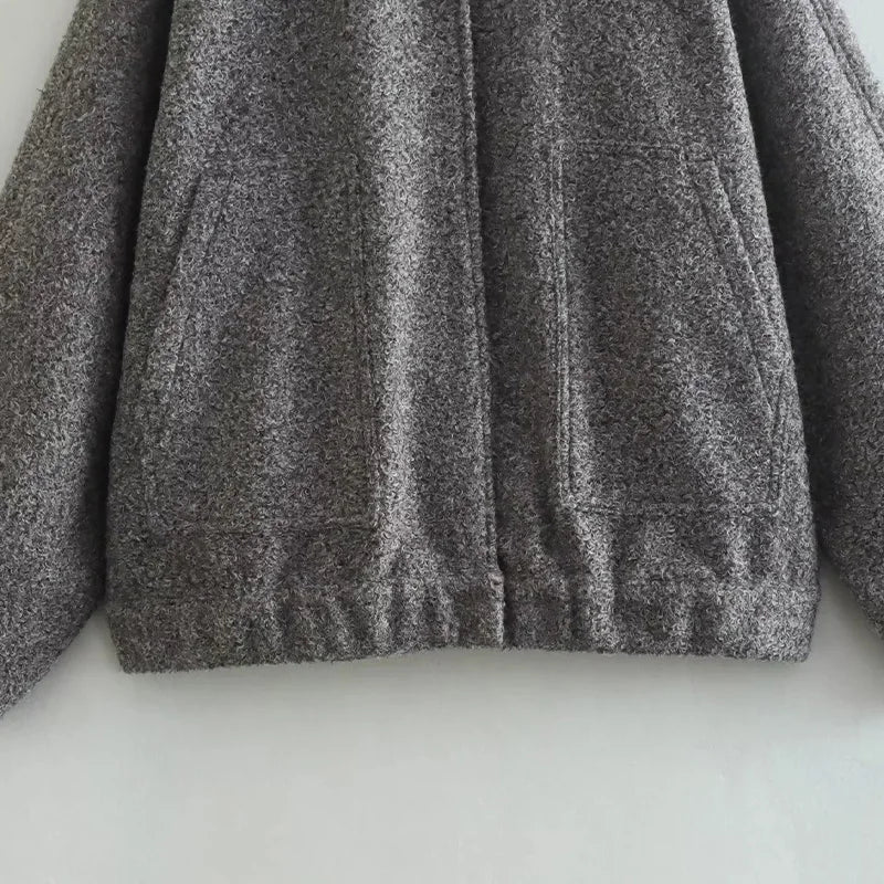 Lizakosht Grey Coat Women Casual With Button Solid Long Sleeve Jackets Coats Woman Fashion Loose Winter Warm Jacket