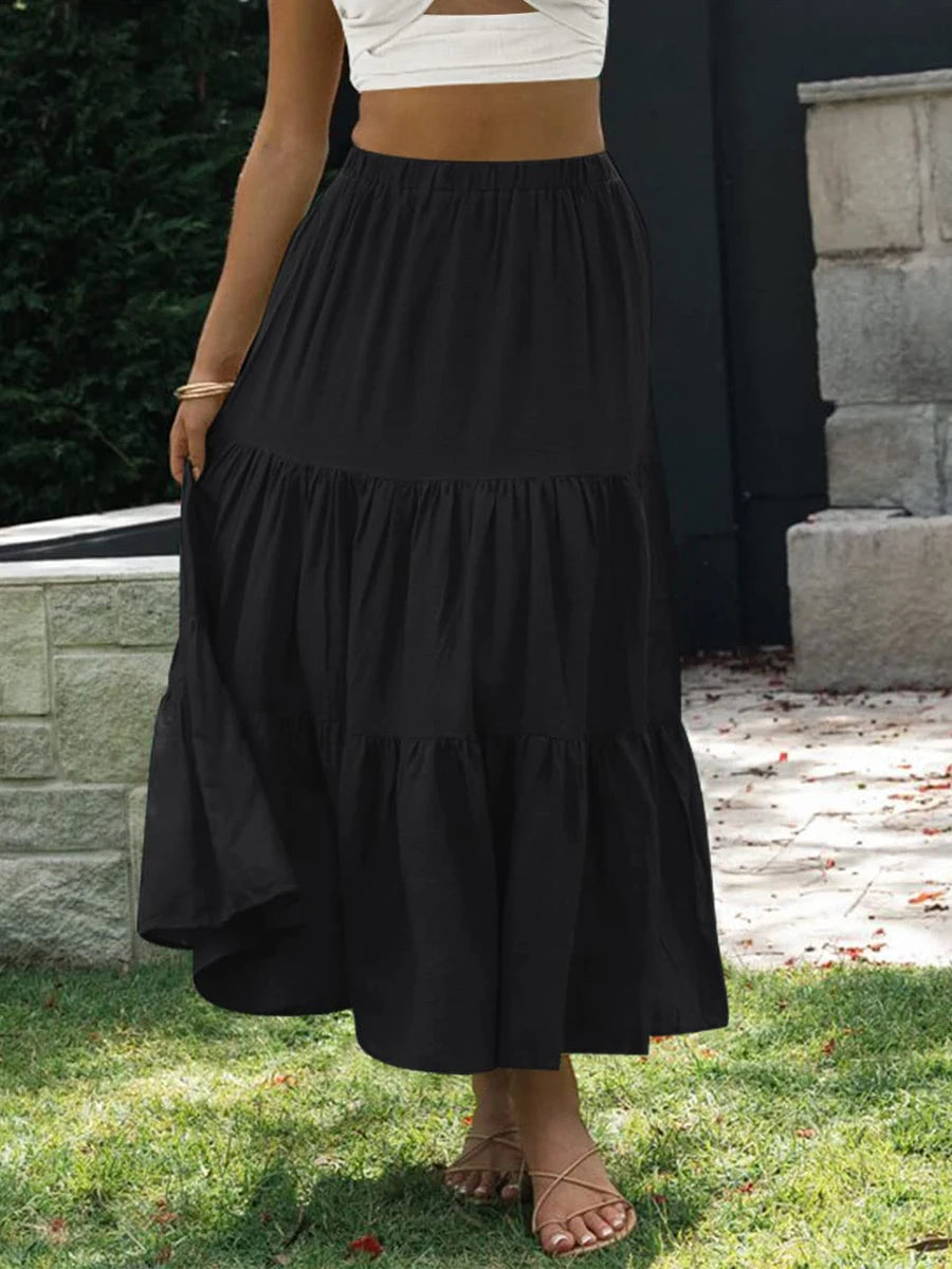 LIZAKOSHT  -  Maxi Gingham Skirt Vintage Tiered Ruff Patchwork Plaid Long Skirt Women Japanese Grunge Fairyore High Waist A-line Swing Skirts