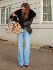 LIZAKOSHT  -  Women's Black PU Leather Jacket Large Faux Fur Collar Cuff Full Sleeve Lace Up Waist Cinching Coat 2025 Autumn Female Streetwear