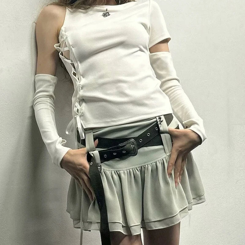 LIZAKOSHT  -  American Retro Side Zipper With Belt Mini Skirt Women Sexy Low Waist Summer Y2K Skirts With Shorts Underneath