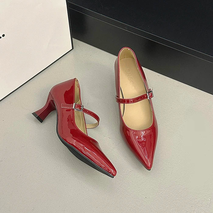 LIZAKOSHT  -  Pointed Toe Thick Heel Women Mary Jane Shoes Fashion Buckle Strap Wedding Dress Pumps Spring Autumn Concise Zapatos De Mujer