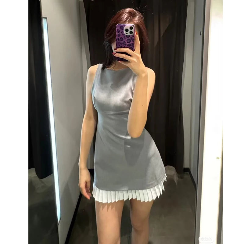 LIZAKOSHT  -  Dresses Women's Summer 2025 New Elegant Slim Fashion Patchwork Mini Holiday Dress Street Joker Youth Chic Dress
