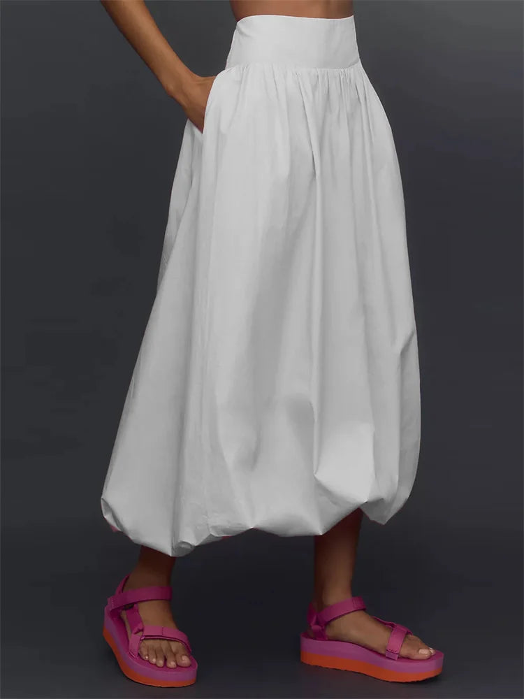 LIZAKOSHT  -  Women Long Maxi Skirts Casual Loose Fit Elastic Waist Solid Color Ruched Pleated Skirts for Summer Spring Streetwear