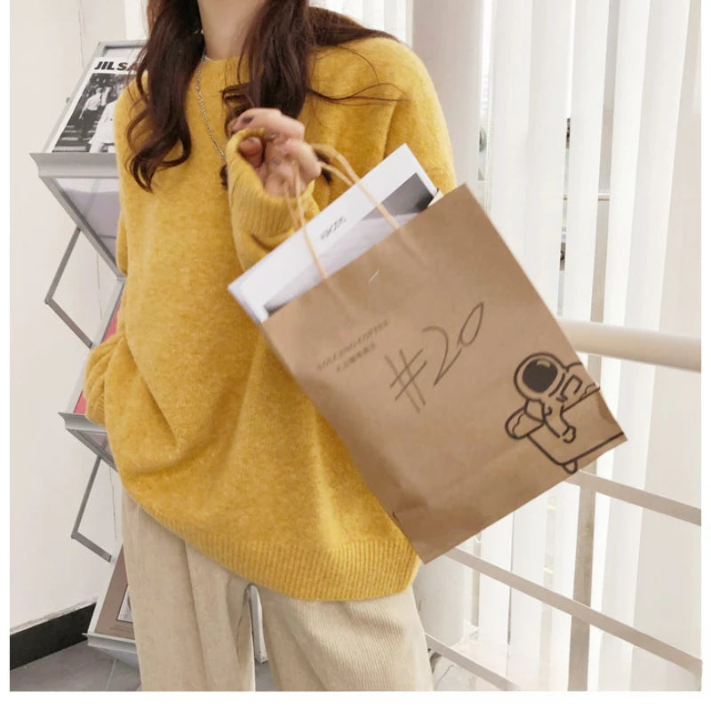 LIZAKOSHT  -  New Solid Color Sweater Women's Fall and Winter New Loose Pullover Versatile Lazy Wind Round Neck Knit Sweater Outer Wear